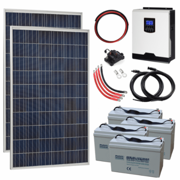 820W 24V Complete Off-Grid Solar Power System With 2 X 410W Solar Panels, 3Kw Hybrid Inverter And 4 X 100Ah Batteries