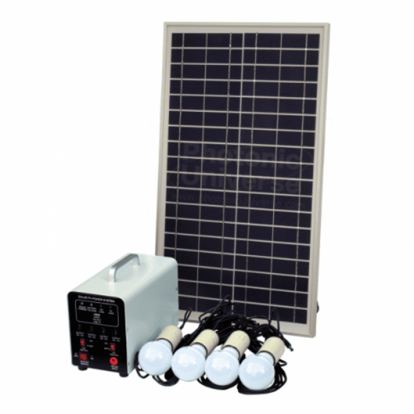 25W Off-Grid Solar Lighting System With 4 Led Lights, Solar Panel And Battery