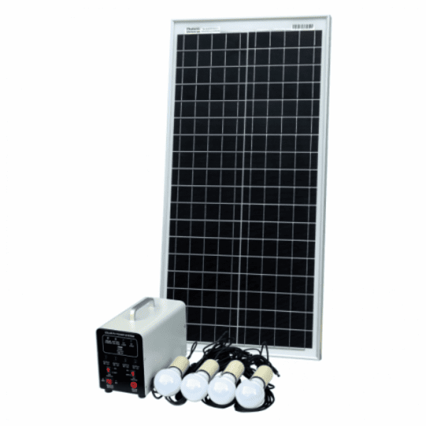 Off-Grid Solar Lighting System With 40W Solar Panel, 4 Led Lights, Solar Charge Controller And Lithium Battery