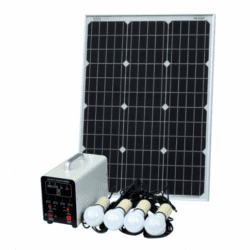 Off-Grid Solar Lighting System With 60W Solar Panel, 4 Led Lights, Solar Charge Controller And Lithium Battery