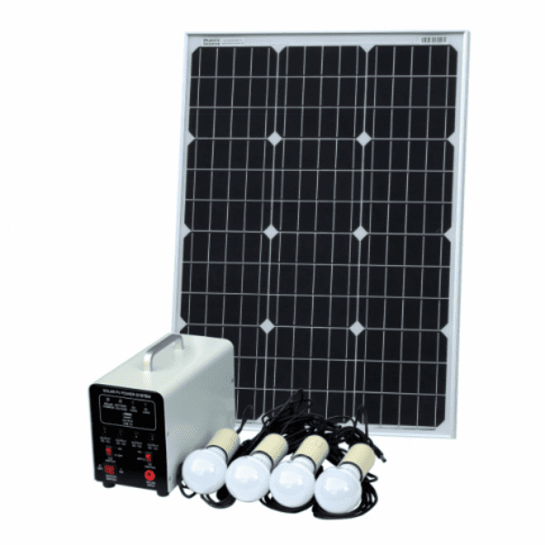 Off-Grid Solar Lighting System With 60W Solar Panel, 4 Led Lights, Solar Charge Controller And Lithium Battery