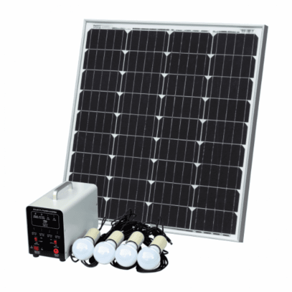 Off-Grid Solar Lighting System With 80W Solar Panel, 4 Led Lights, Solar Charge Controller And Lithium Battery
