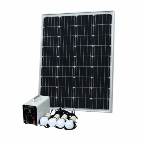 Off-Grid Solar Lighting System With 100W Solar Panel, 4 Led Lights, Solar Charge Controller And Lithium Battery