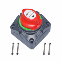 200A 12V/24V/48V surface and panel mount battery isolator switch with M8 terminals for 2 batteries