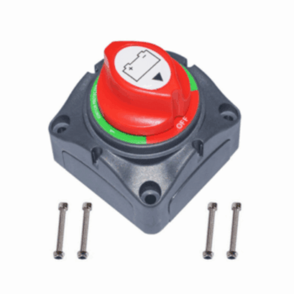 200A 12V/24V/48V surface and panel mount battery isolator switch with M8 terminals for 2 batteries