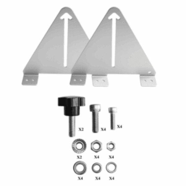 Set of 2 aluminium tilting central brackets for rigid frame solar panels, height 213mm
