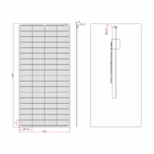 160W black semi-flexible fibreglass solar panel with round rear junction box and 3m cable, with durable ETFE coating