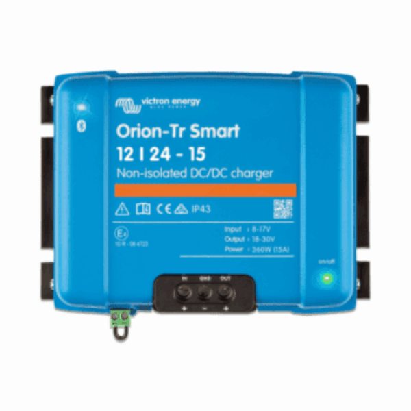 Victron Orion Smart 15A 12V DC to 24V DC automatic multi-stage intelligent battery-to-battery charger for lead acid or lithium batteries with Bluetooth connectivity
