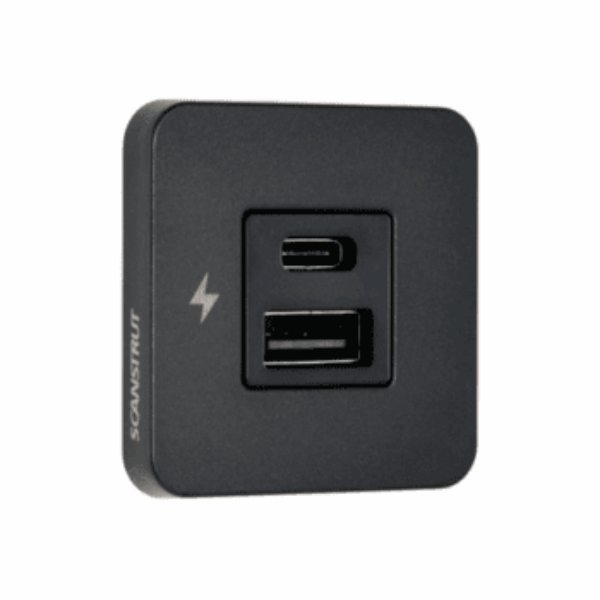 Scanstrut SC-TILE-10 USB-A and USB-C Interiors Charging Socket 12V/24V - Black Bezel