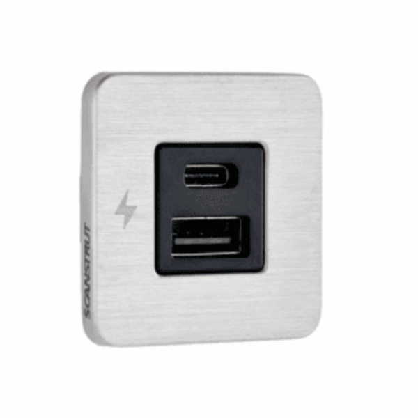 Scanstrut SC-TILE-11 USB-A and USB-C Interiors Charging Socket 12V/24V - Stainless Steel Bezel