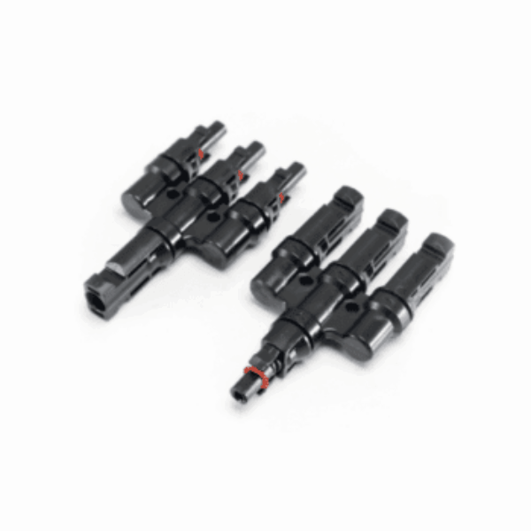 Pair of 3-to-1 T-MC4 cable adapters for solar panels and photovoltaic systems