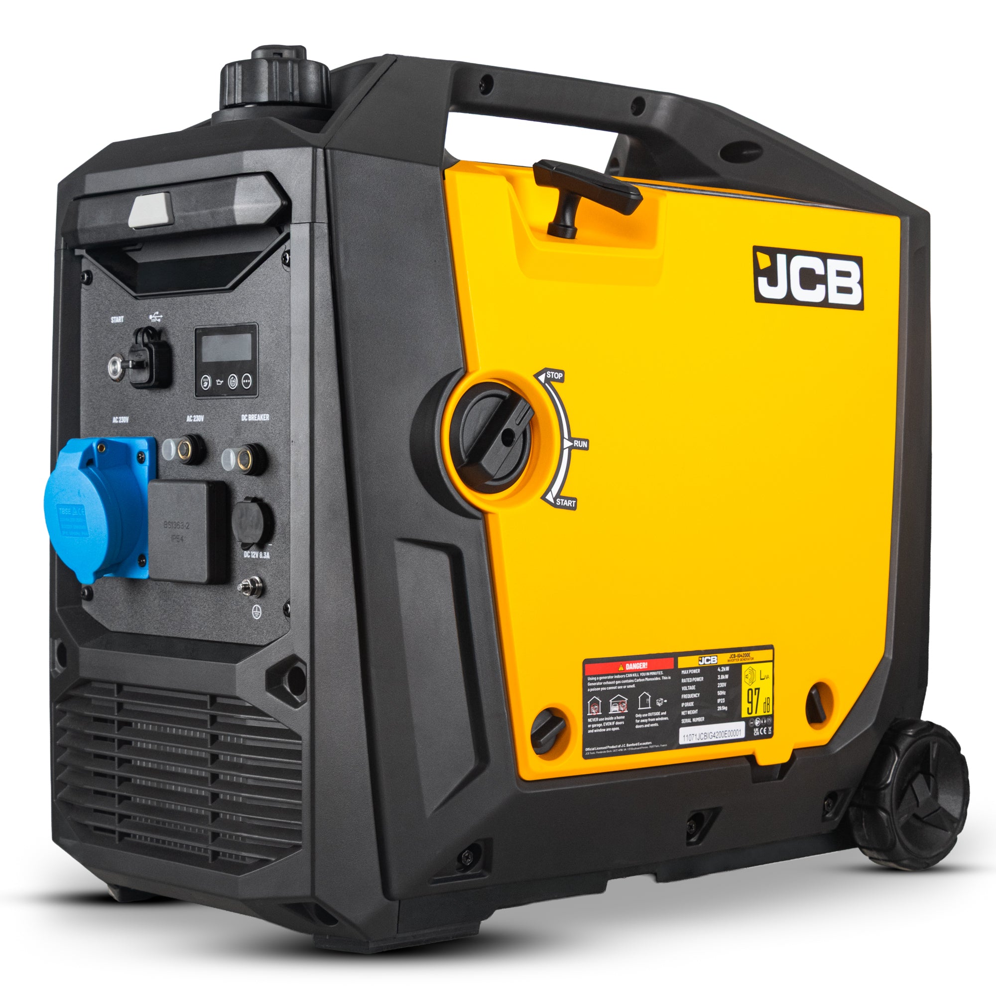 JCB 4.2kW Inverter Generator, Electric Start, Wheel Kit | JCB-IG4200E