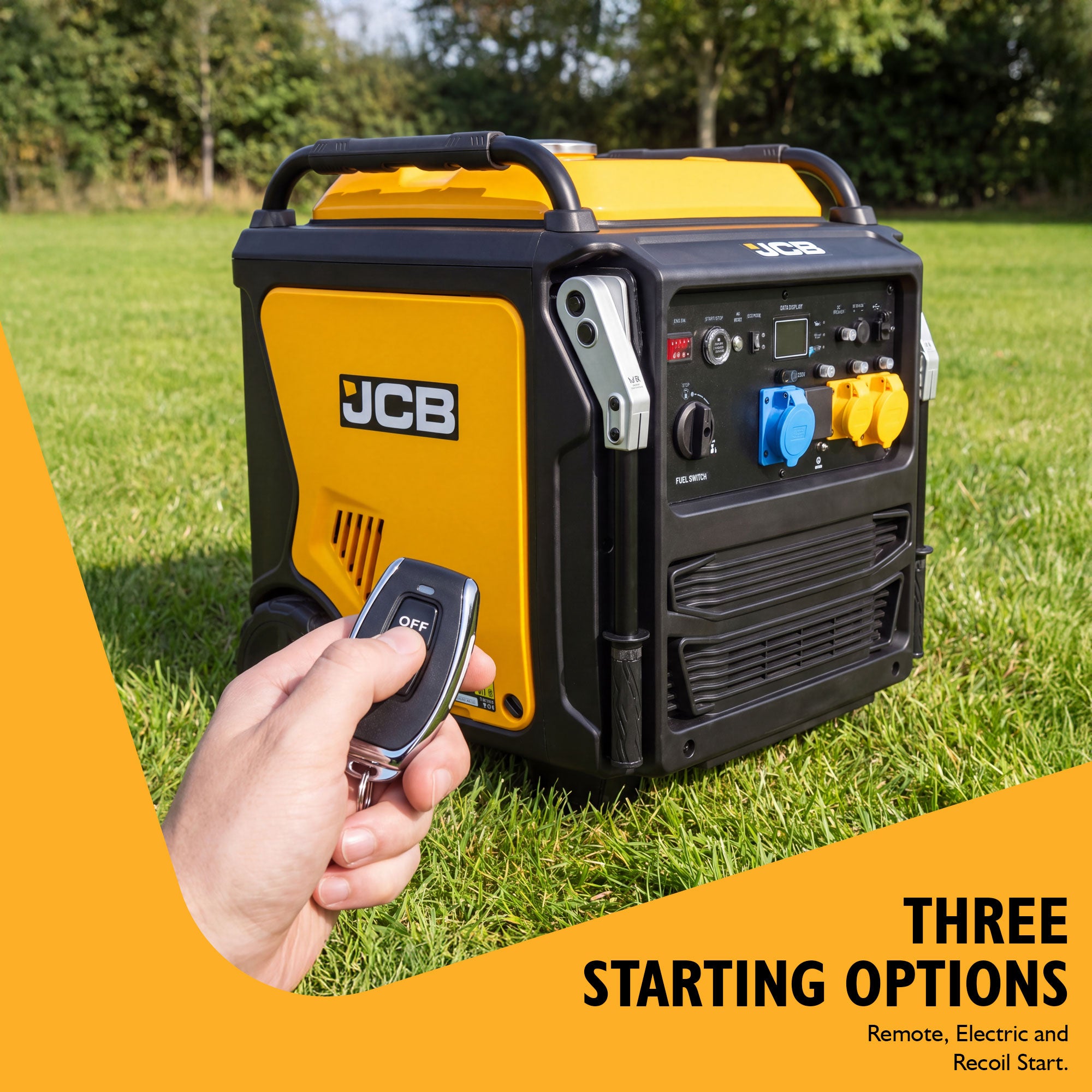 JCB 11kW Dual-Voltage Inverter Generator, Remote Start, Wheel Kit | JCB-IG12000DVE - Image 5