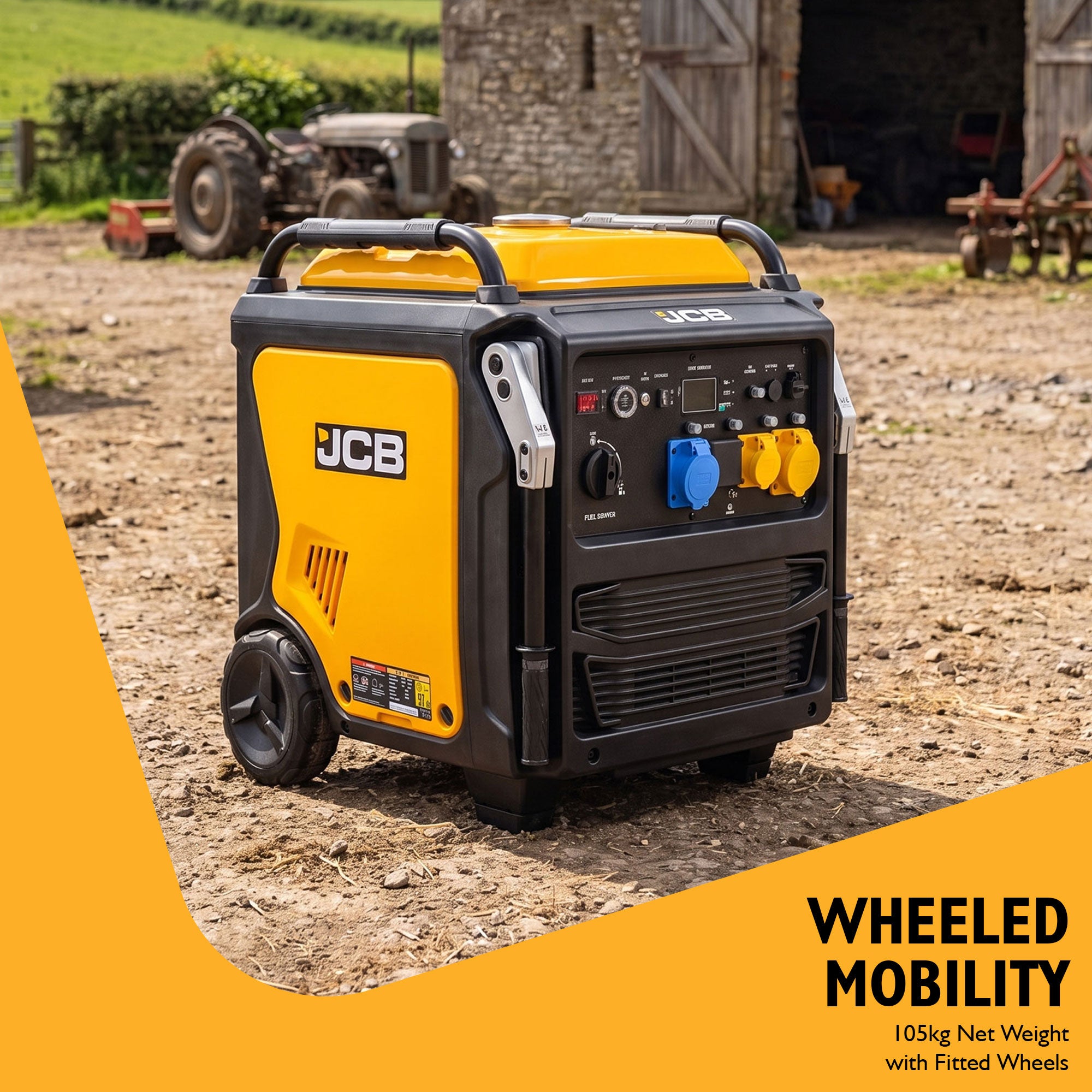 JCB 11kW Dual-Voltage Inverter Generator, Remote Start, Wheel Kit | JCB-IG12000DVE - Image 6