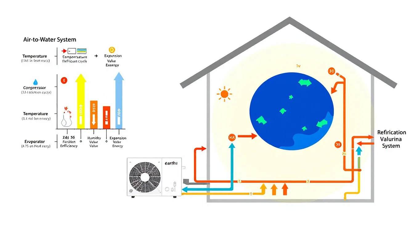 An air-to-water heat pump system in a residential setting.