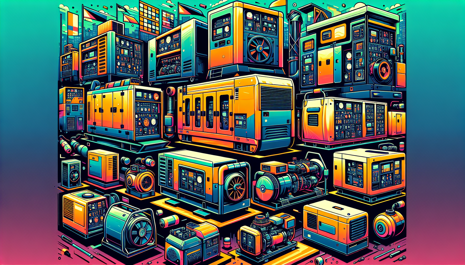An illustration of gas generators for business use, showcasing various models.