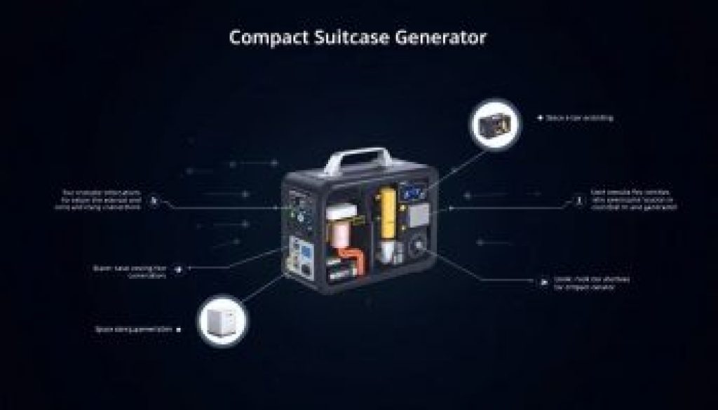 An overview of a suitcase generator, showcasing its compact design and portability