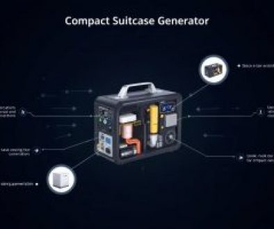 An overview of a suitcase generator, showcasing its compact design and portability