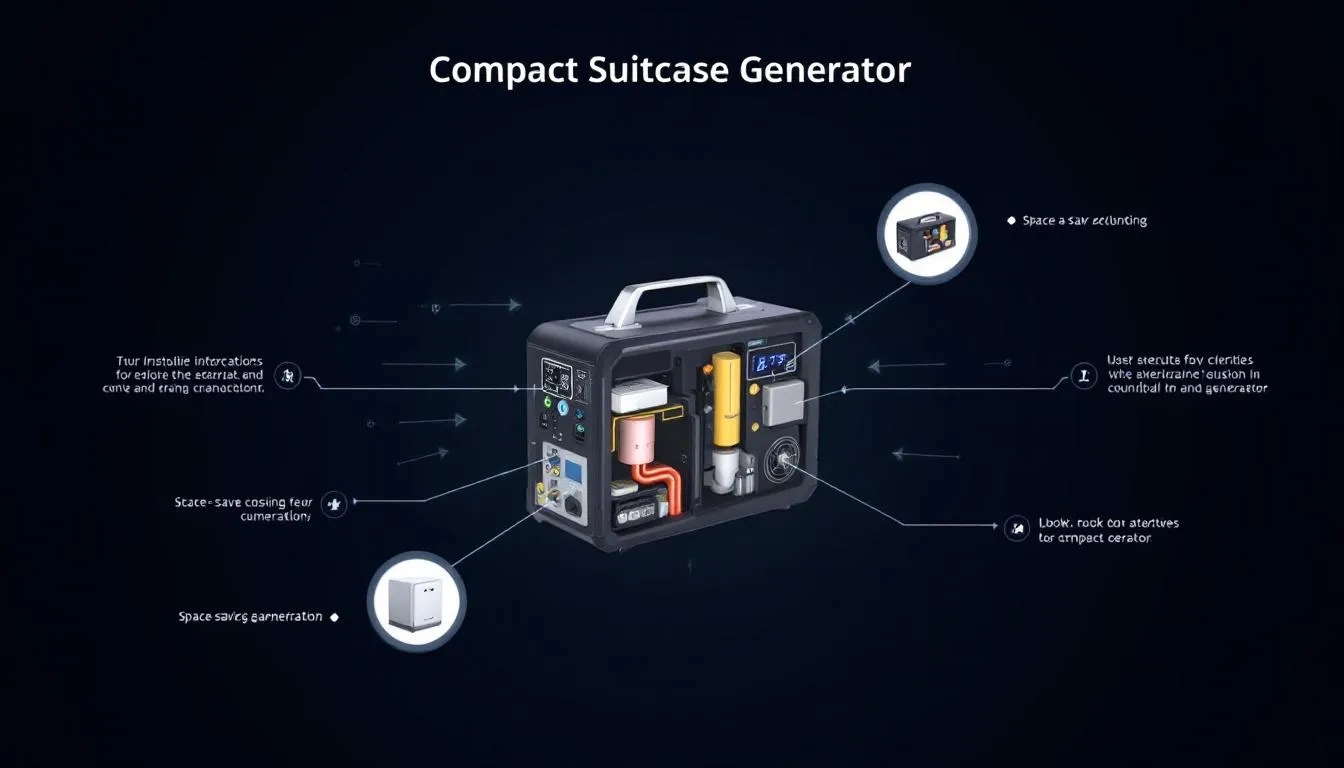 An overview of a suitcase generator, showcasing its compact design and portability