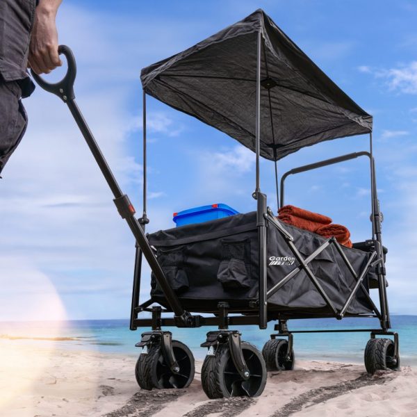 GardenTek Festival Trolley On Wheels, Brakes, Canopy And Side Box 90kg Load 120L Capacity | GTW330