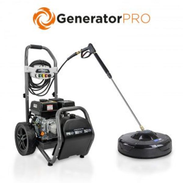 Hyundai 3400psi / 234 bar Petrol Pressure Washer, 9L/min, 7hp, 210cc with 10m Hose & Detergent Tank | HYW3400P  + WJ14WAW-G Surface cleaner