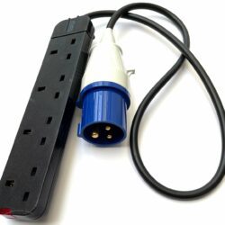 One Metre Fly Lead 16a Blue Commando Plug to 4 gang UK 3 pin sockets