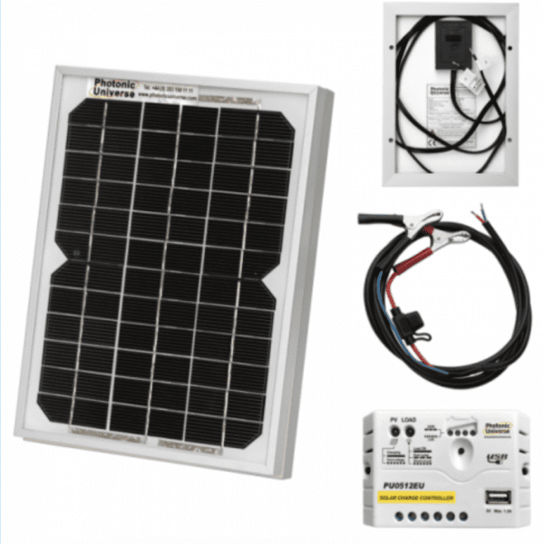 5W 12V Solar Trickle Charging Kit With 5A Solar Controller And Battery Cable With Crocodile Clips