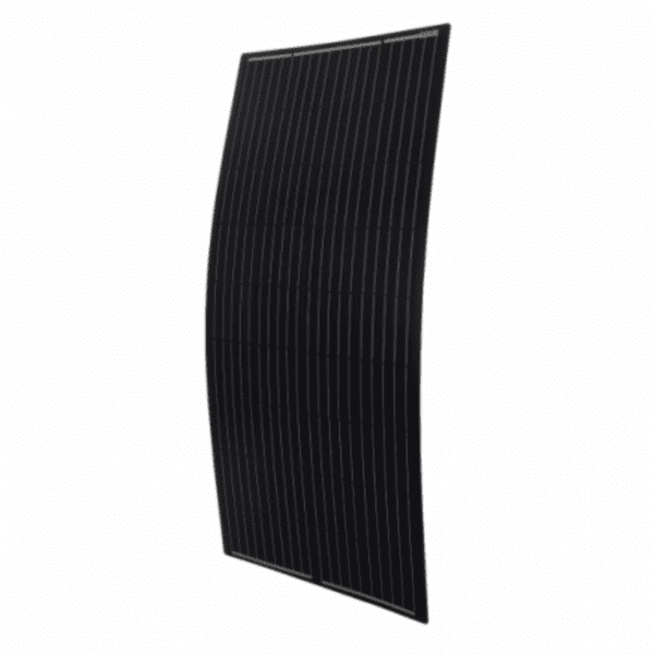 200W Black Reinforced Semi-Flexible Solar Panel With Round Rear Junction Box And 3M Cable, With Durable Etfe Coating