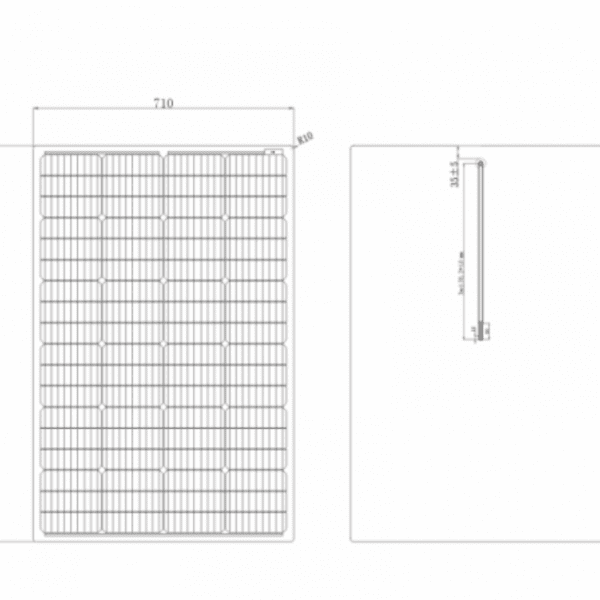 150w semi-flexible fibreglass solar panel with a round rear junction box and 3m cable, with durable etfe coating
