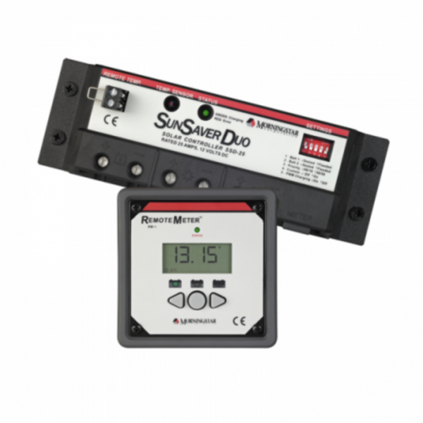morningstar sunsaver duo 25a 12v dual battery solar controller (with remote lcd meter) for caravans, motorhomes, boats and yachts