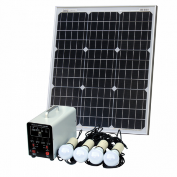 off-grid solar lighting system with 50w solar panel, 4 led lights, solar charge controller and lithium battery