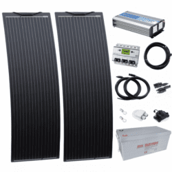 1.5kw complete van conversion kit with 2 x 150w black narrow semi-flexible solar panel, 200ah 12v battery and 1500w 230v pure sine wave inverter VANKIT-1500