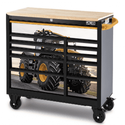 JCB 42’’ Roller Tool Cabinet, 11 Drawers, Steel With Hardwood Worktop And Fastrac Tractor Wrap | JCBFSTRCBB