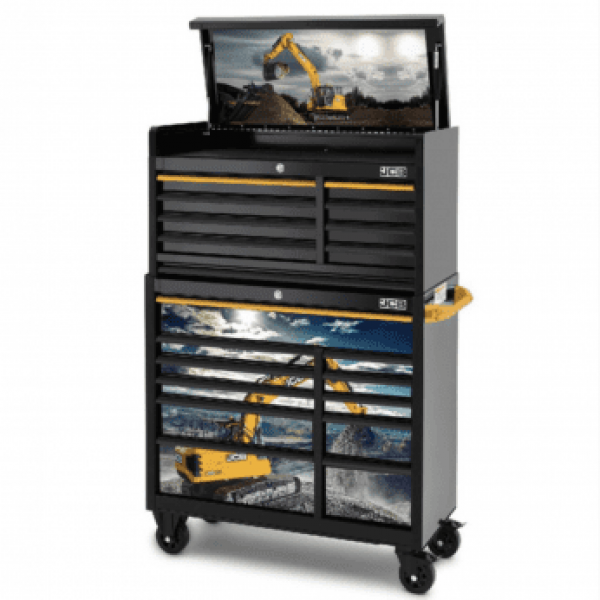 JCB 42’’ Roller Cabinet And Top Tool Chest Stack With Excavator Wrap | JCBEXCSTACK