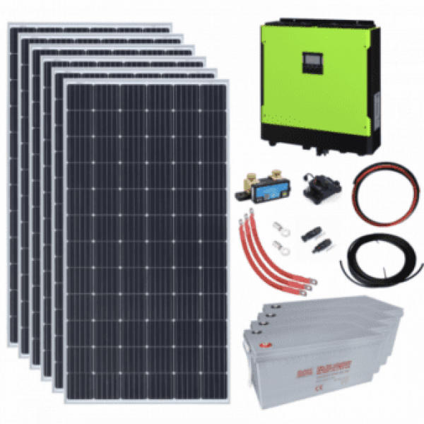 2.1Kw Grid-Tie Solar Power Kit With 5.5Kw Hybrid Inverter And 9.6Kwh Battery Bank