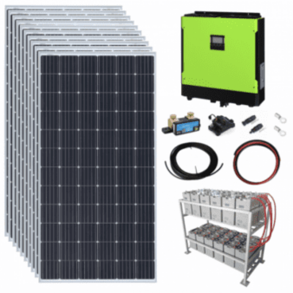 3.6Kw Grid-Tie Solar Power Kit With 5.5Kw Hybrid Inverter And 24Kwh Battery Bank