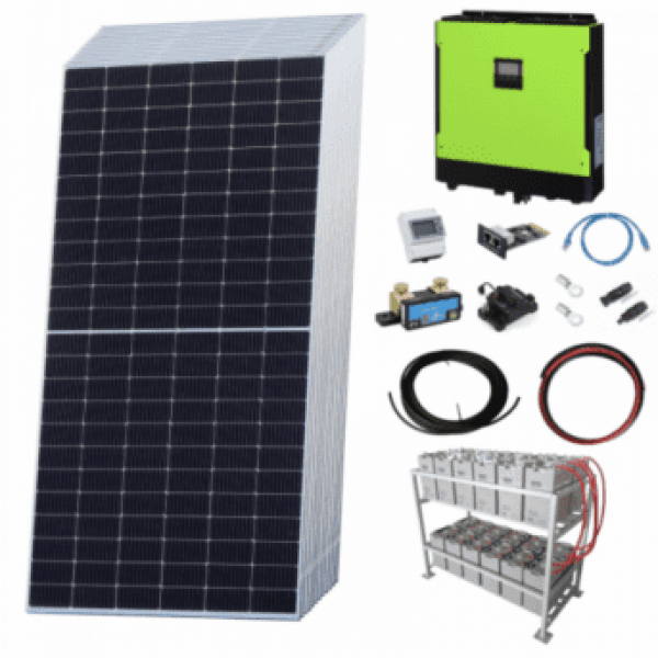 Premium 6.5Kw Grid-Tie Self-Consumption Solar Power Kit With Sharp Solar Panels, 5.5Kw Hybrid Inverter And 24Kwh Battery Bank