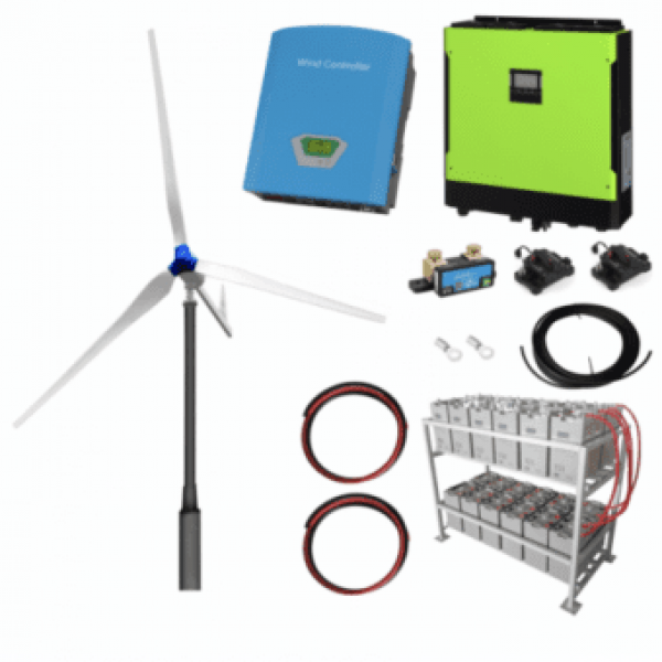 1Kw Grid-Tie Wind Turbine Kit With 5.5Kw Hybrid Inverter And 24Kwh Battery Bank For Export Of Wind Power Into The Grid
