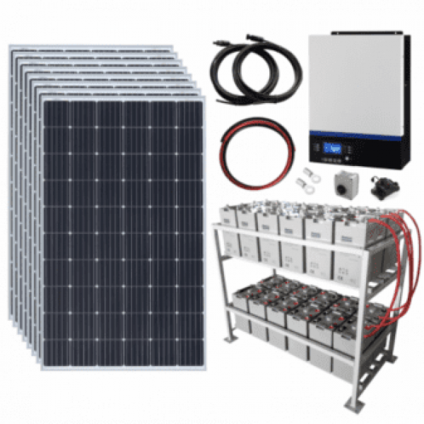 2.4Kw 48V Complete Off-Grid Solar Power System With 8 X 300W Solar Panels, 5Kw Hybrid Inverter And A 24Kwh Battery Bank