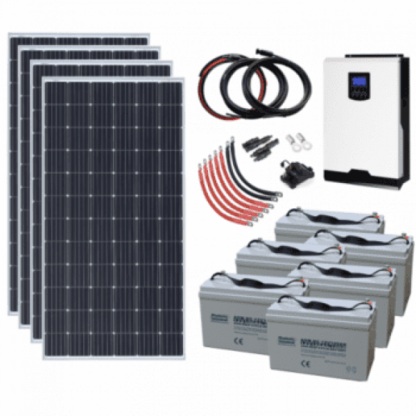 1440W 24V Complete Off-Grid Solar Power System With 4 X 360W Monocrystalline Solar Panels, 3Kw Hybrid Inverter And 6 X 100Ah Batteries