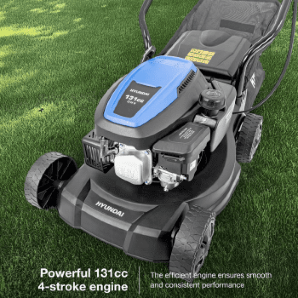 Hyundai 16’’ / 39cm Black Edition Hand Push Petrol Lawnmower, 131cc, 35L Grass Collect and Rear Discharge | HYM16130P
