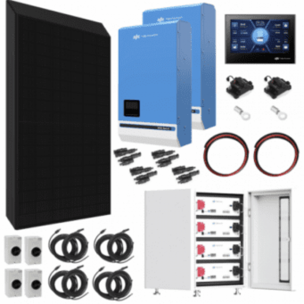 TBB Power 10.32Kw 48V Complete Off-Grid Solar Power System With 24 X 430W Sharp Solar Panels, 2 X 5Kw TBB Power Riiosun Hybrid Inverter And 4 X TBB Power Es100Ii 105Ah Batteries With Ip65 Cabinet