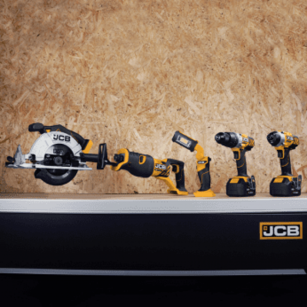 JCB 18V Cordless Power Tool Kit, Combi Drill, Impact Driver, Multi-tool, Jigsaw, 2 x 4.0Ah, 1x 2.0Ah Batteries, Charger & Bag | JCB-185PK-V1