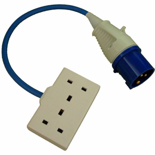 One Metre Fly Lead 16a Commando Plug to UK 3 Pin Socket (2 gang)