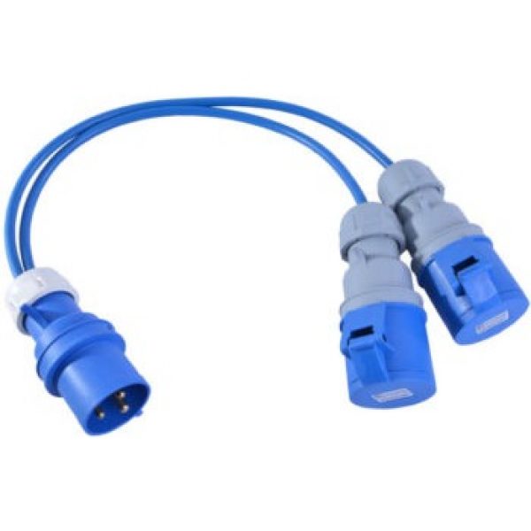 One Metre Fly Lead 32amp  Plug to 2 x 16amp commando sockets